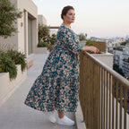 Damen Kleid Lagenlook Viskose Petrol/Rose, A-Form, 3/4-Arm, V-Ausschnitt, Oversize große Größen – AKH Fashion