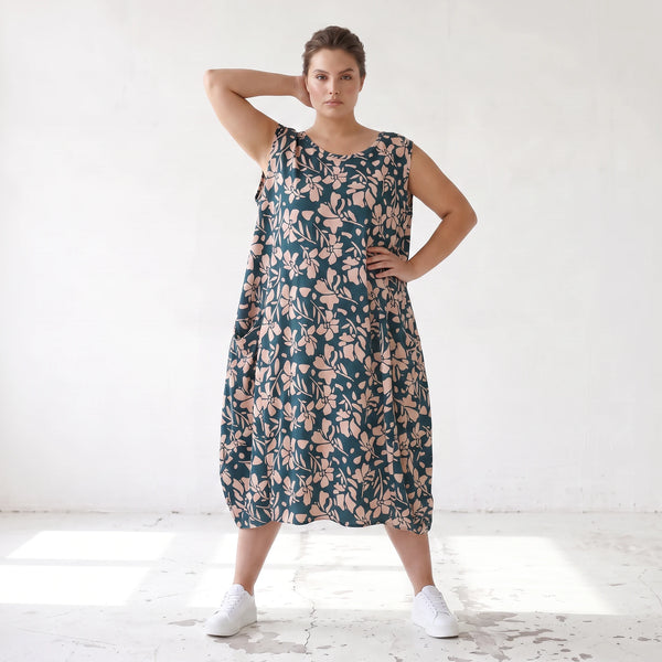 Damen Kleid Lagenlook Viskose Petrol/Rose, Ballonschnitt, ärmellos, Flügeltaschen, Oversize große Größen – AKH Fashion