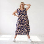 Damen Kleid Lagenlook Viskose Marine/Rose, Ballonschnitt, ärmellos, Flügeltaschen, Oversize große Größen – AKH Fashion