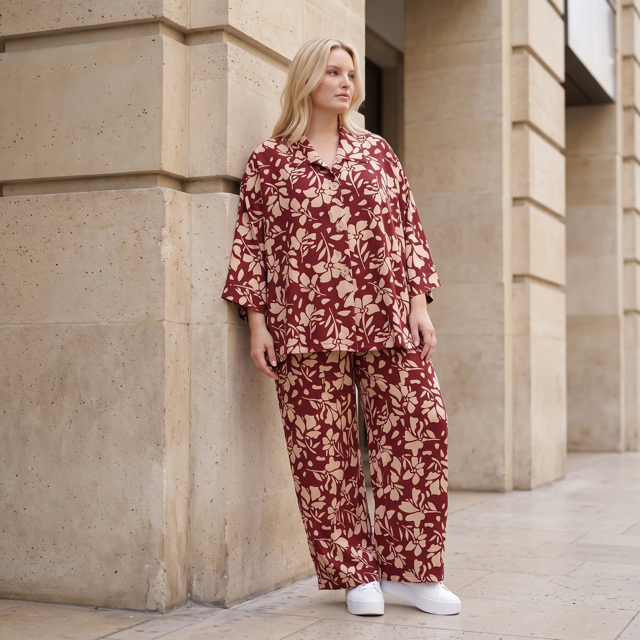 Damen Hose Lagenlook Viskose Weinrot/Rose, Ballonschnitt, Elastikbund, Oversize große Größen – AKH Fashion
