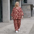Damen Hose Lagenlook Viskose Weinrot/Rose, Ballonschnitt, Elastikbund, Oversize große Größen – AKH Fashion
