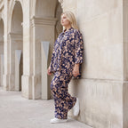 Damen Hose Lagenlook Viskose Marine/Rose, Ballonschnitt, Elastikbund, Oversize große Größen – AKH Fashion