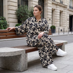 Damen Hose Lagenlook Viskose Schwarz/Ecru, Ballonschnitt, Elastikbund, Oversize große Größen – AKH Fashion