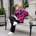 Damen Shirt Lagenlook Baumwolle Pink/Schwarz, A-Linie, Kurzarm, Seitenschlitze, Oversize große Größen – Funky Diva