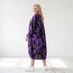 Damen Kleid Lagenlook Baumwolle Schwarz/Violett, Ballonform, Langarm, Flügeltaschen, Oversize große Größen – Funky Diva