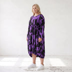 Damen Kleid Lagenlook Baumwolle Schwarz/Violett, Ballonform, Langarm, Flügeltaschen, Oversize große Größen – Funky Diva