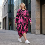 Damen Kleid Lagenlook Baumwolle Pink/Schwarz, Ballonform, Elastikbund, Oversize große Größen – Funky Diva