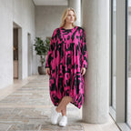 Damen Kleid Lagenlook Baumwolle Pink/Schwarz, Ballonform, Elastikbund, Oversize große Größen – Funky Diva