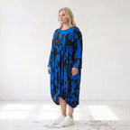Damen Kleid Lagenlook Baumwolle Blau/Schwarz, Ballonform, Flügeltaschen, Oversize große Größen – Funky Diva