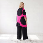 Damen Shirt Lagenlook Baumwolle Pink/Schwarz, A-Linie, Punkte, Kurzarm, Seitenschlitze, Oversize große Größen – Funky Diva