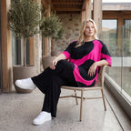 Damen Shirt Lagenlook Baumwolle Pink/Schwarz, A-Linie, Punkte, Kurzarm, Seitenschlitze, Oversize große Größen – Funky Diva