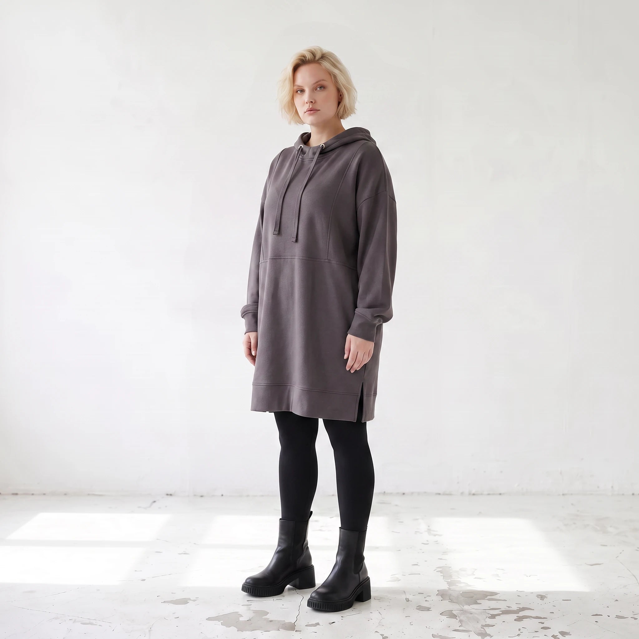 Damen Hoody Lagenlook Baumwolle Anthrazit, gerader Schnitt, Kapuze, Oversize große Größen – Rafay