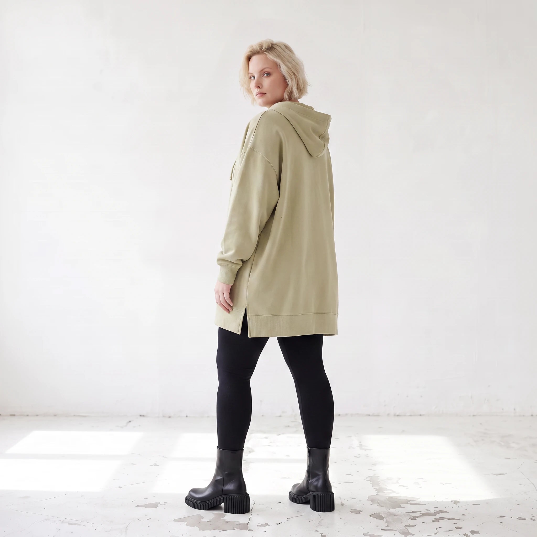 Damen Hoody Lagenlook Baumwolle Beige, gerade Form, Reißverschluss, Oversize große Größen – Rafay