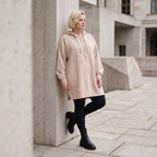 Damen Hoody Lagenlook Baumwolle Beige, gerader Schnitt, Kapuze, Oversize große Größen – Rafay