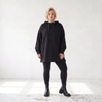 Damen Hoody Lagenlook Baumwolle Schwarz, gerader Schnitt, Reißverschluss, Oversize große Größen – Rafay