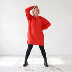 Damen Hoody Lagenlook Baumwolle Rot, gerader Schnitt, Reißverschluss, Oversize große Größen – Rafay