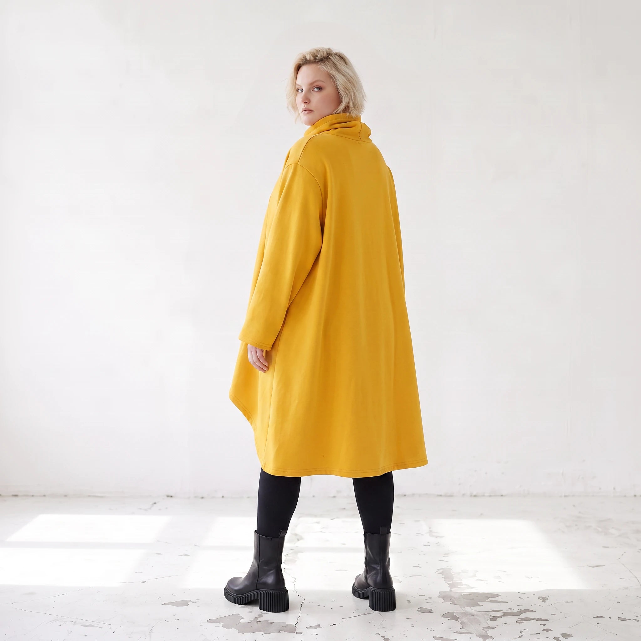 Damen Shirt Lagenlook Baumwolle Senfgelb, Vokuhila, Langarm, Daumenloch, Oversize große Größen – Rafay