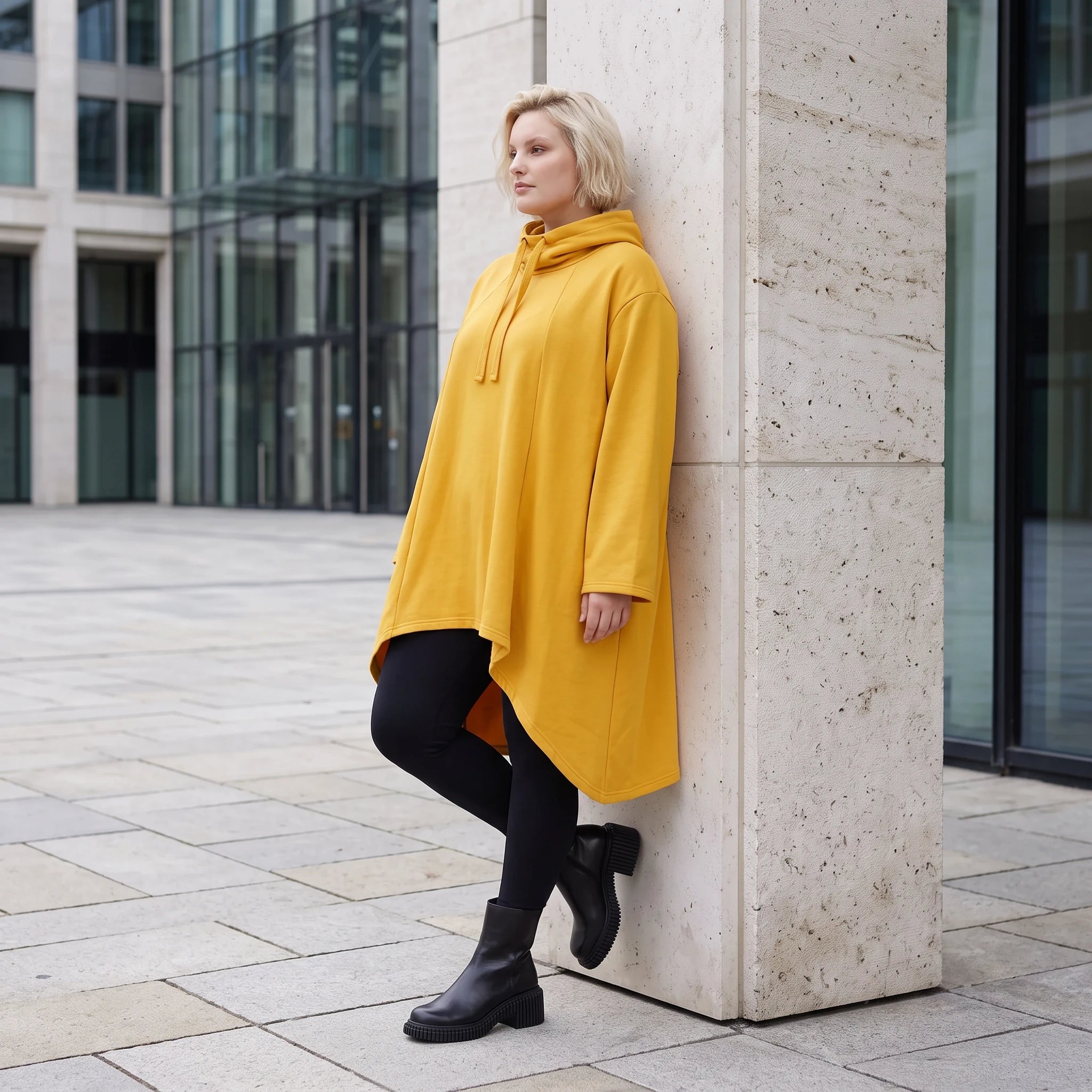 Damen Shirt Lagenlook Baumwolle Senfgelb, Vokuhila, Langarm, Daumenloch, Oversize große Größen – Rafay