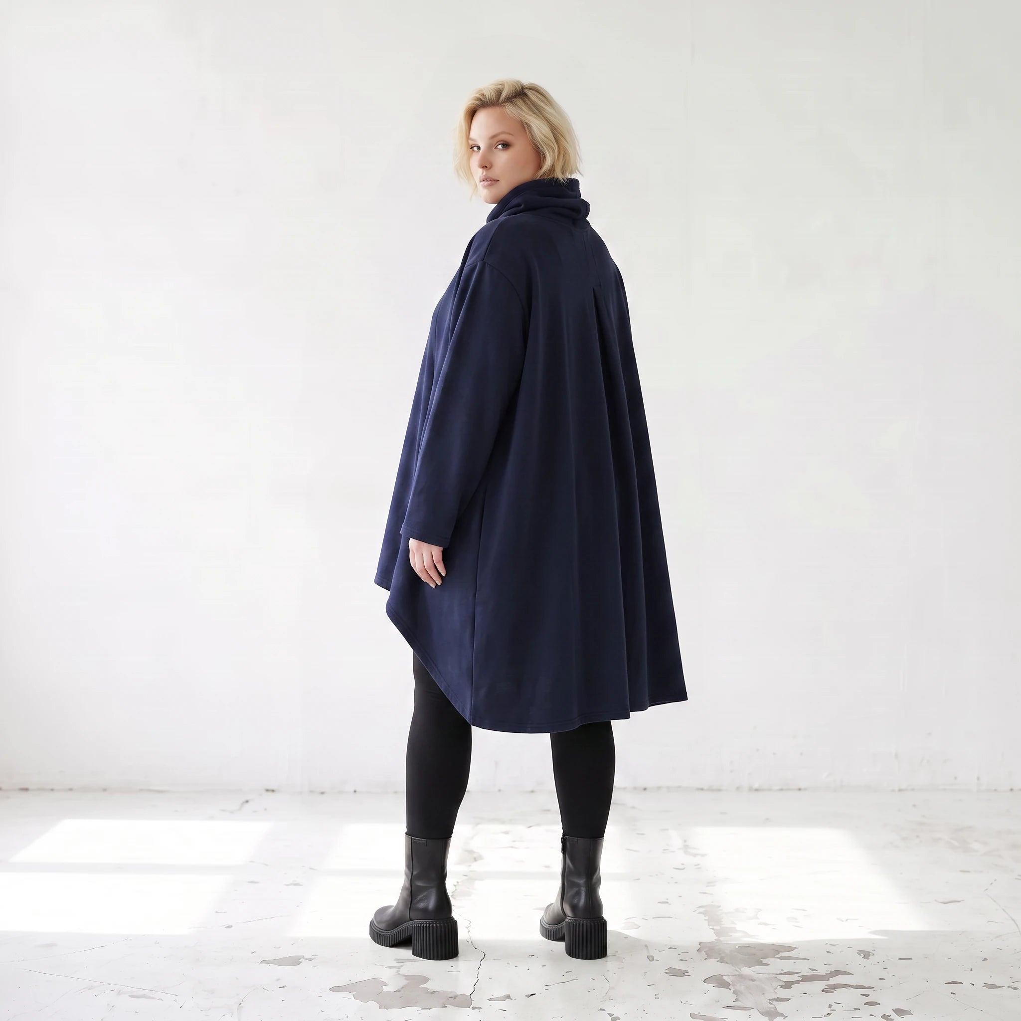 Damen Shirt Lagenlook Baumwolle Dunkelblau, Vokuhila, Langarm, Daumenloch, Oversize große Größen – Rafay