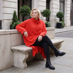 Damen Shirt Lagenlook Baumwolle Rot, Vokuhila, Langarm, Nahttaschen, Oversize große Größen – Rafay