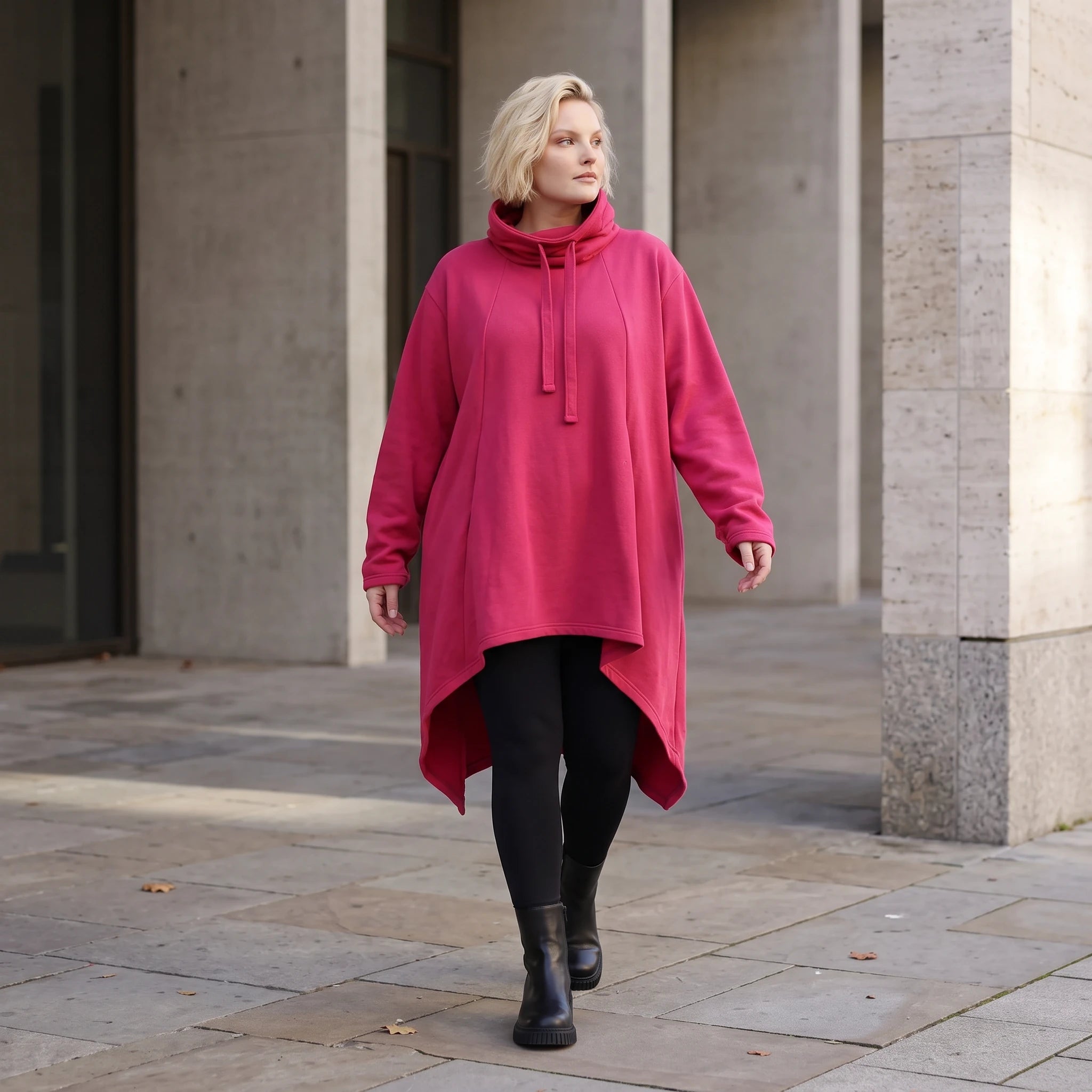 Damen Shirt Lagenlook Baumwolle Pink, Vokuhila, Langarm, Daumenloch, Oversize große Größen – Rafay