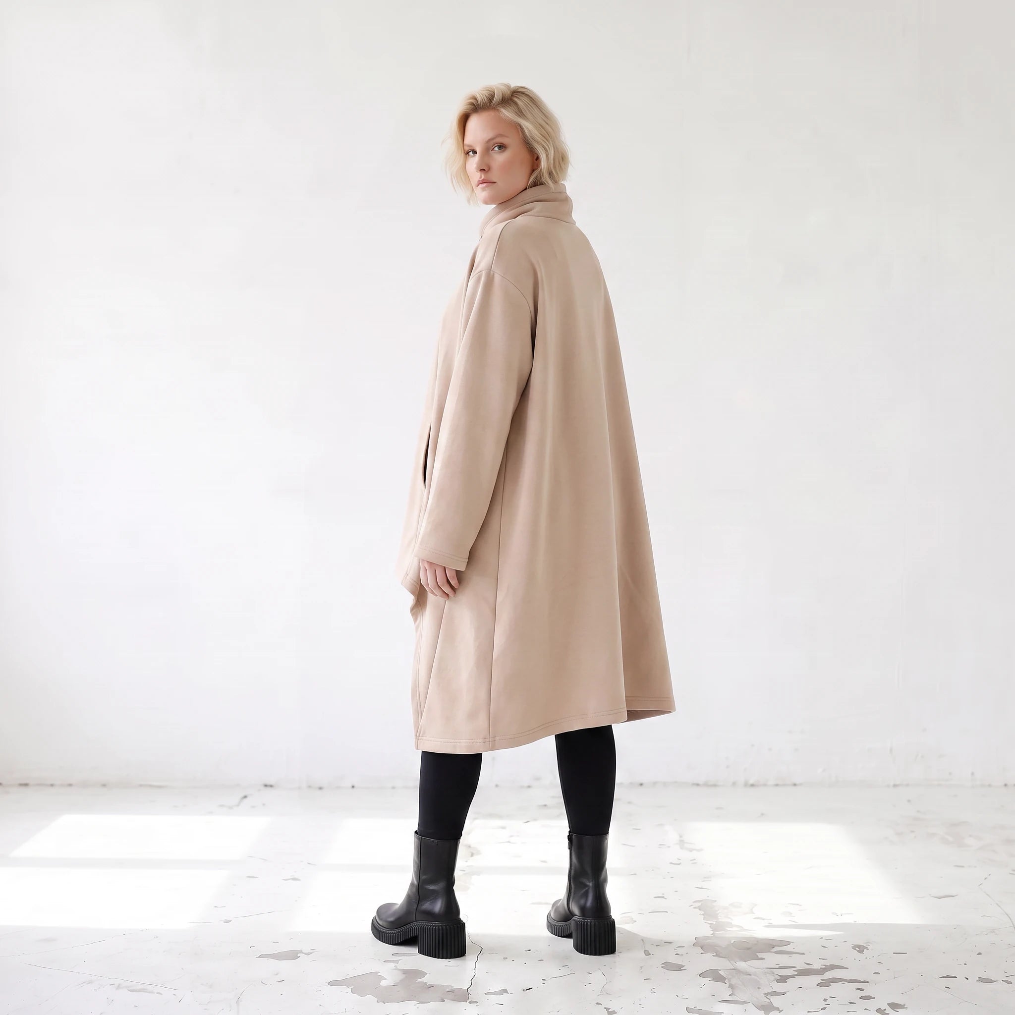 Damen Shirt Lagenlook Baumwolle Sand, Vokuhila, Langarm, Daumenloch, Oversize große Größen – Rafay