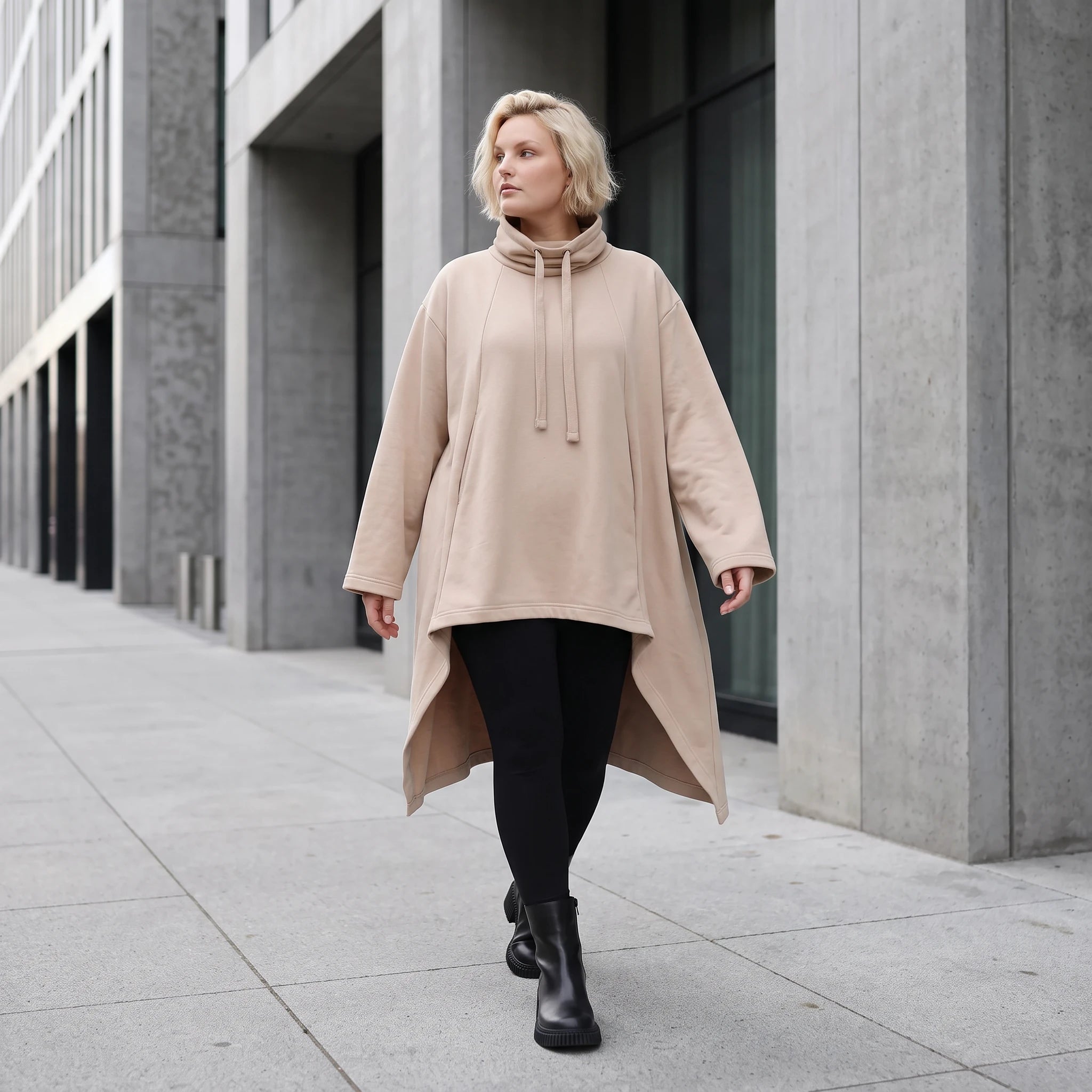 Damen Shirt Lagenlook Baumwolle Sand, Vokuhila, Langarm, Daumenloch, Oversize große Größen – Rafay