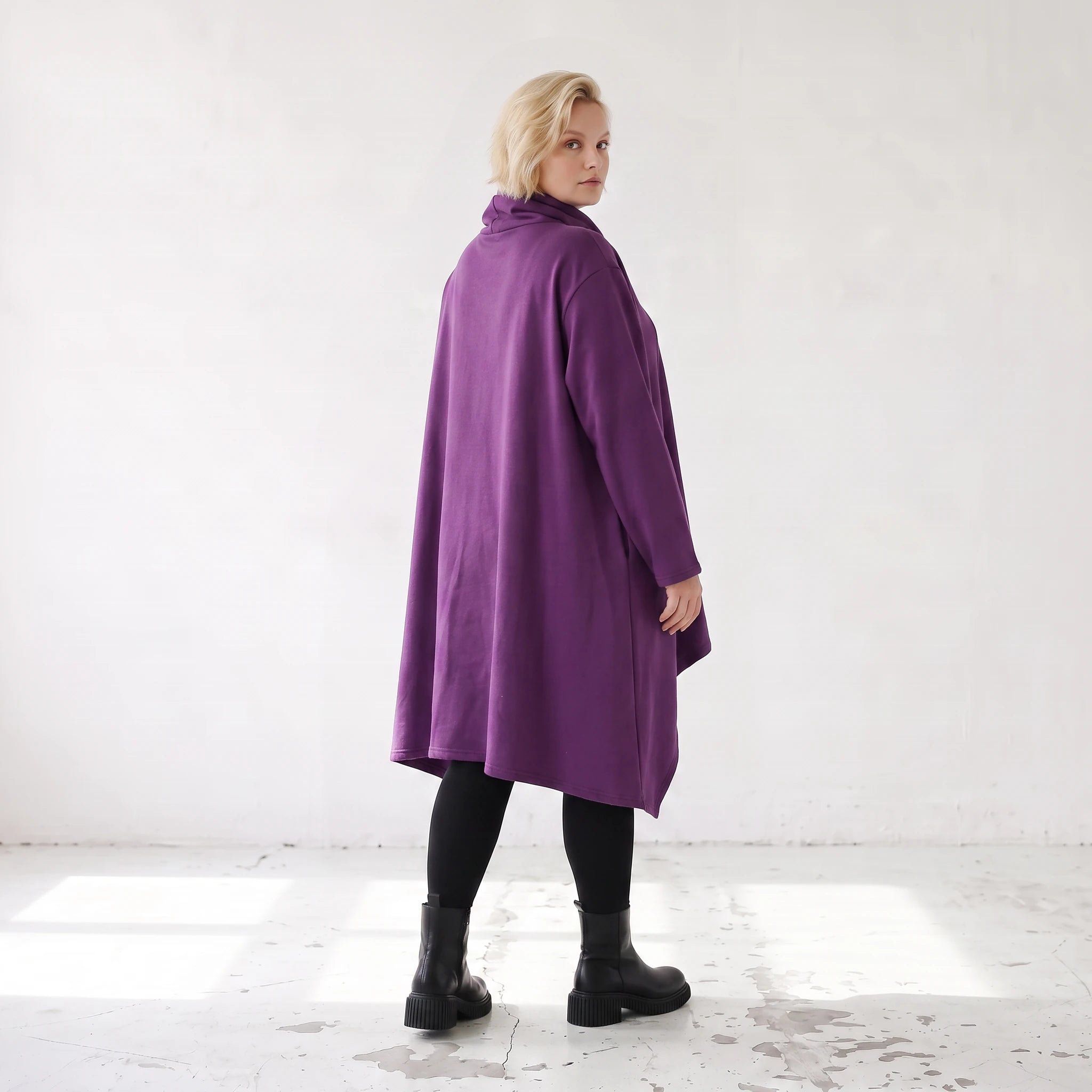 Damen Shirt Lagenlook Baumwolle Lila, Vokuhila, Langarm, Nahttaschen, Oversize große Größen – Rafay