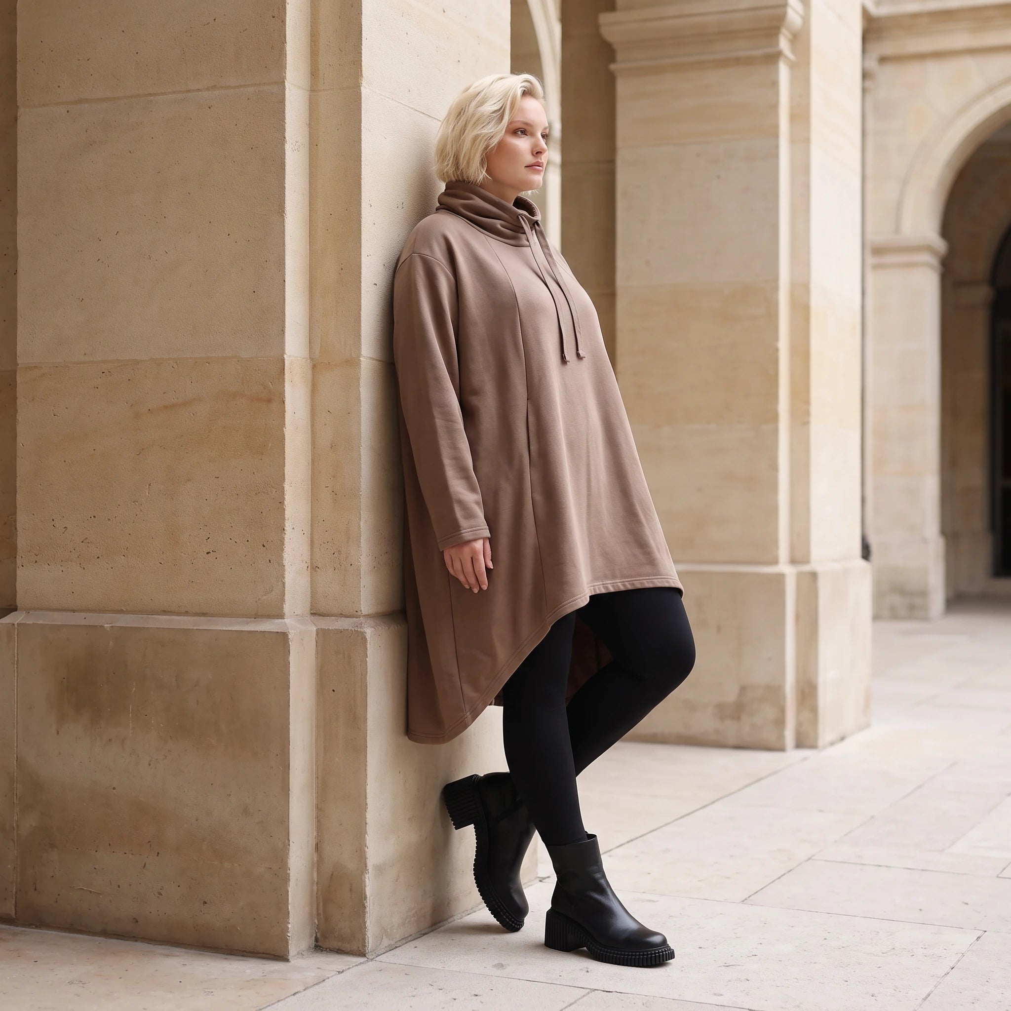 Damen Shirt Lagenlook Baumwolle Braun, Vokuhila, Langarm, Daumenloch, Oversize große Größen – Rafay