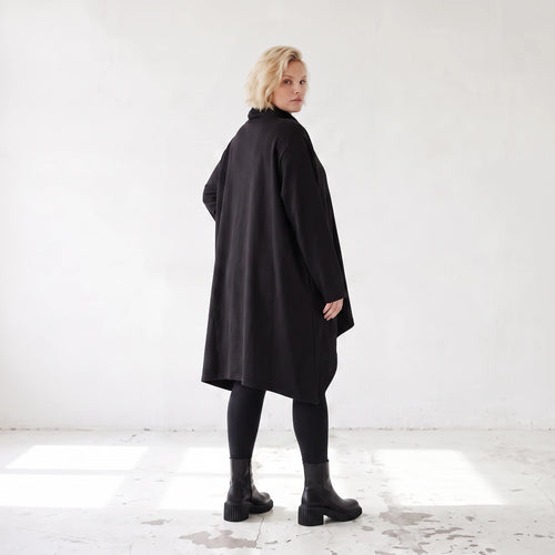 Damen Shirt Lagenlook Baumwolle Schwarz, Vokuhila, Langarm, Daumenloch, Oversize große Größen – Rafay