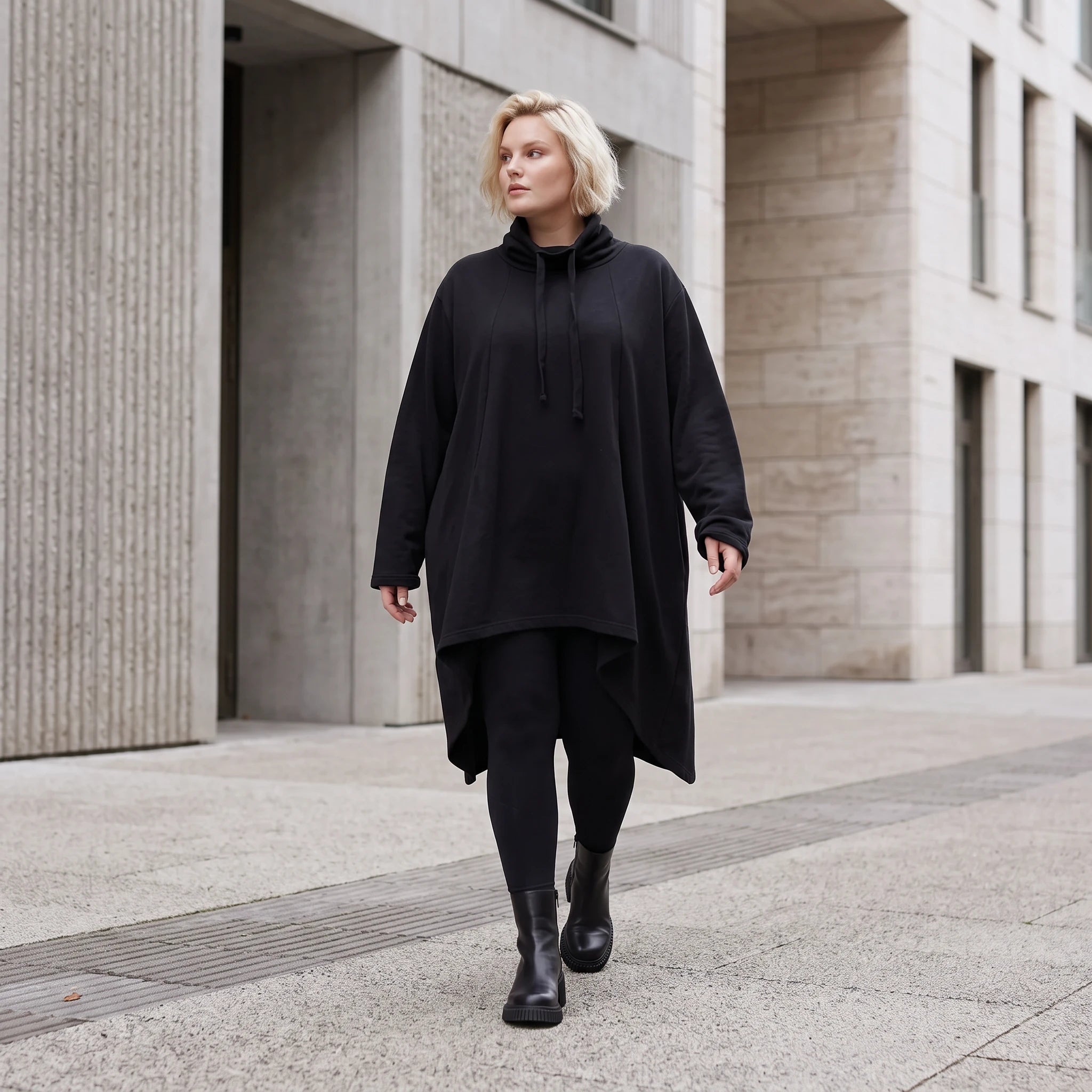 Damen Shirt Lagenlook Baumwolle Schwarz, Vokuhila, Langarm, Daumenloch, Oversize große Größen – Rafay