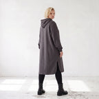 Dunkelgraue Kapuzenjacke aus weicher Baumwolle in Fleece French Terry mit Reißverschluss