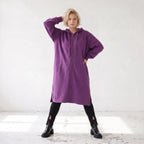 Damen Jacke Lagenlook Baumwolle Lila, gerader Schnitt, Langarm, Reißverschluss, Oversize große Größen – Rafay