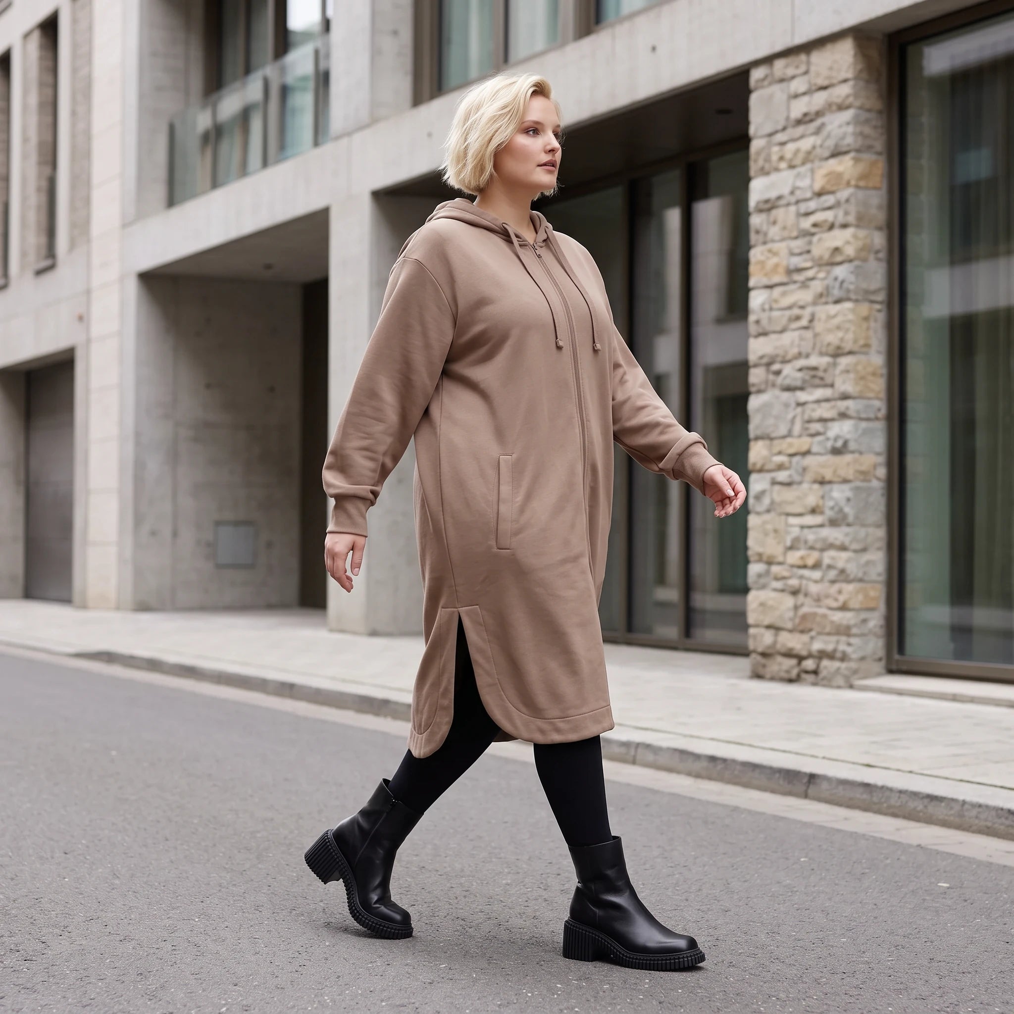 Braune Kapuzenjacke aus Baumwolle in French Terry mit Reißverschluss und Seitentaschen