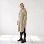 Beige Kapuzenjacke aus Baumwolle in French Terry Qualität mit Reißverschluss Taschen
