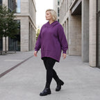 Damen Hoody Lagenlook Baumwolle Lila, gerundeter Schnitt, 7/8-Arm, Kängurutasche, Oversize große Größen – Rafay