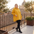 Damen Hoody Lagenlook Baumwolle Senfgelb, gerundeter Schnitt, 7/8-Arm, Kängurutasche, Oversize große Größen – Rafay