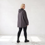 Damen Hoody Lagenlook Baumwolle Dunkelgrau, gerundeter Schnitt, Kängurutasche, Oversize große Größen – Rafay