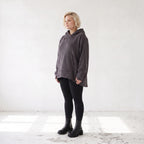 Damen Hoody Lagenlook Baumwolle Dunkelgrau, gerundeter Schnitt, Kängurutasche, Oversize große Größen – Rafay