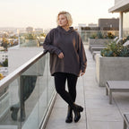 Damen Hoody Lagenlook Baumwolle Dunkelgrau, gerundeter Schnitt, Kängurutasche, Oversize große Größen – Rafay