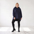 Damen Hoody Lagenlook Baumwolle Dunkelblau, gerundeter Schnitt, Kapuze, Oversize große Größen – Rafay