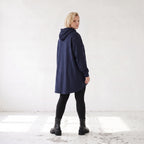 Damen Hoody Lagenlook Baumwolle Dunkelblau, gerundeter Schnitt, Kapuze, Oversize große Größen – Rafay