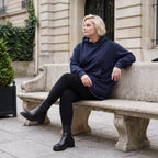 Damen Hoody Lagenlook Baumwolle Dunkelblau, gerundeter Schnitt, Kapuze, Oversize große Größen – Rafay
