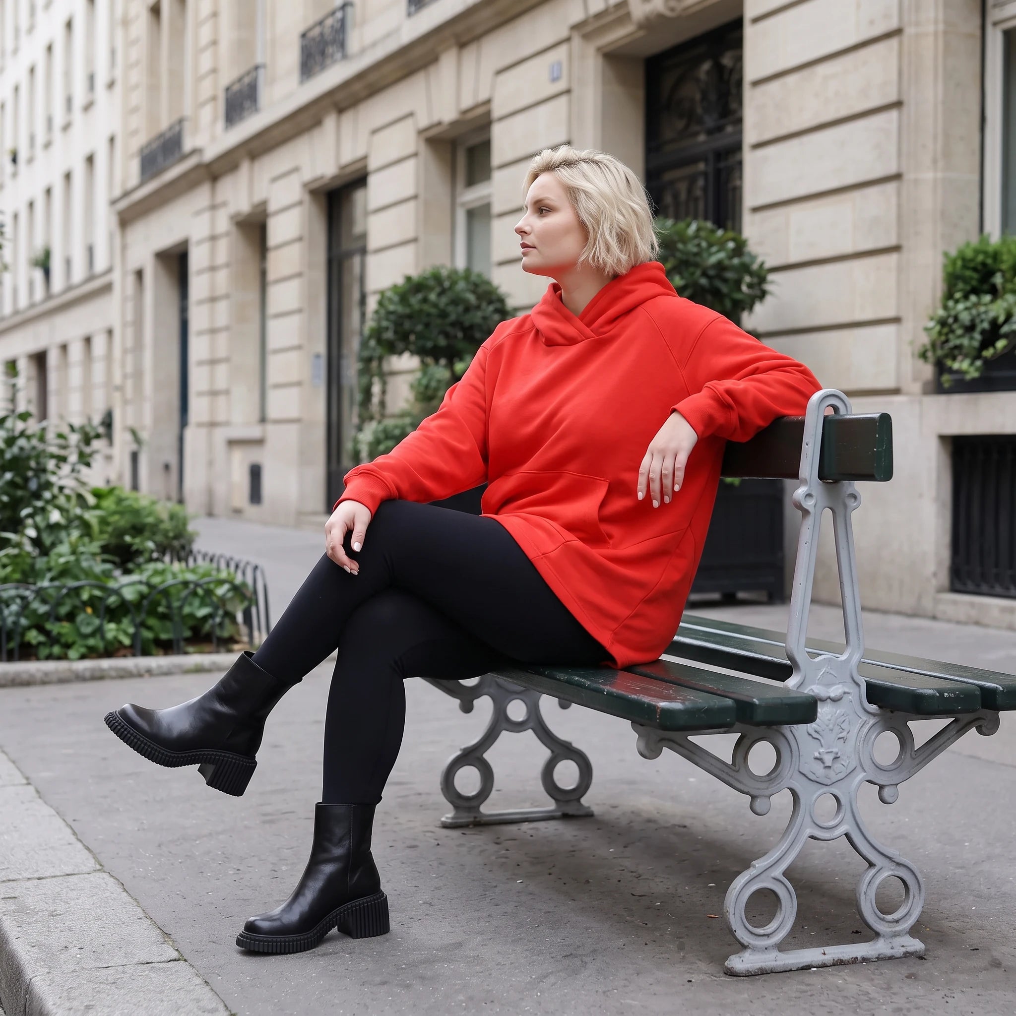 Damen Hoody Lagenlook Baumwolle Rot, gerundeter Schnitt, 7/8-Arm, Kängurutasche, Oversize große Größen – Rafay