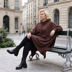 Damen Poncho Lagenlook Baumwolle Schokobraun, kastiger Schnitt, Kapuze, Oversize große Größen – Rafay