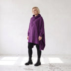 Damen Poncho Lagenlook Baumwolle Lila, kastiger Schnitt, Kapuze, Oversize große Größen – Rafay