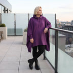 Damen Poncho Lagenlook Baumwolle Lila, kastiger Schnitt, Kapuze, Oversize große Größen – Rafay