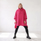 Damen Poncho Lagenlook Baumwolle Pink, kastiger Schnitt, Kapuze, Oversize große Größen – Rafay