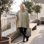 Damen Poncho Lagenlook Baumwolle Beige, kastiger Schnitt, Kapuze, Oversize große Größen – Rafay