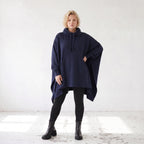Damen Poncho Lagenlook Baumwolle Dunkelblau, kastiger Schnitt, Kapuze, Oversize große Größen – Rafay